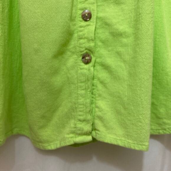 Vintage Dunes Lime Green Shell Buttons Long Shirt Textured Button Up Blouse Top - Picture 8 of 8